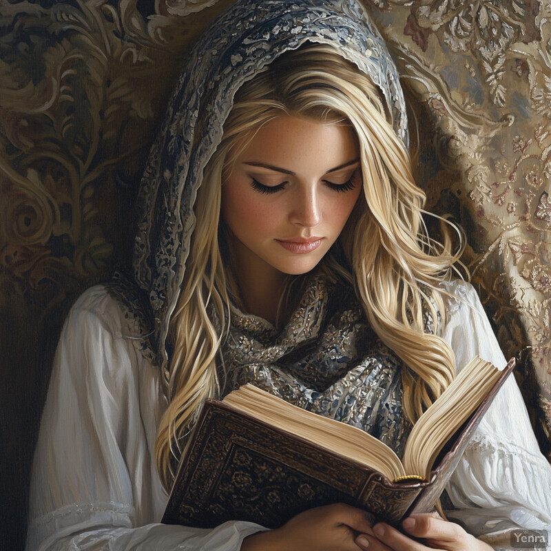 A young woman engrossed in reading