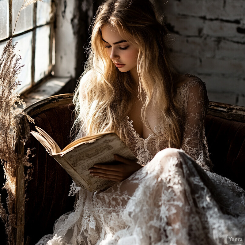 A serene scene of a woman reading a book