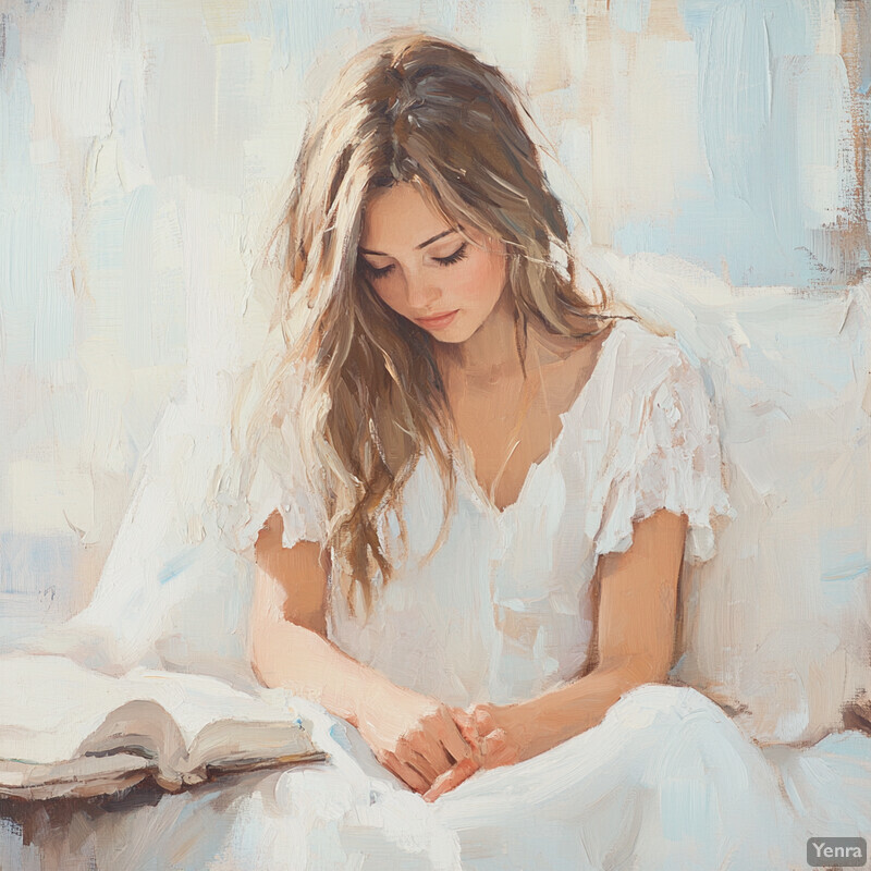 A young woman engrossed in reading a book, exuding serenity and comfort.