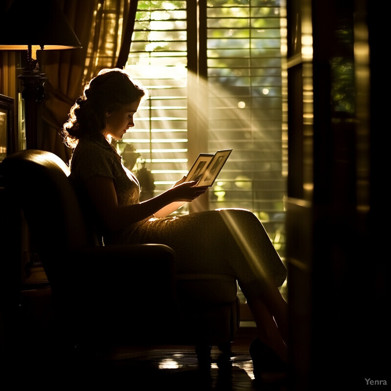 Woman holding an old photograph while sitting by a window