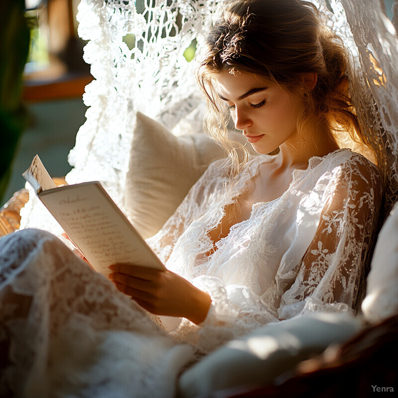 A woman engrossed in reading poetry