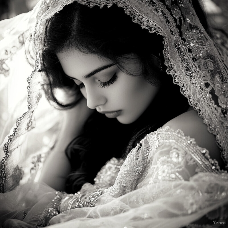 A serene and contemplative scene of a woman in prayer or meditation