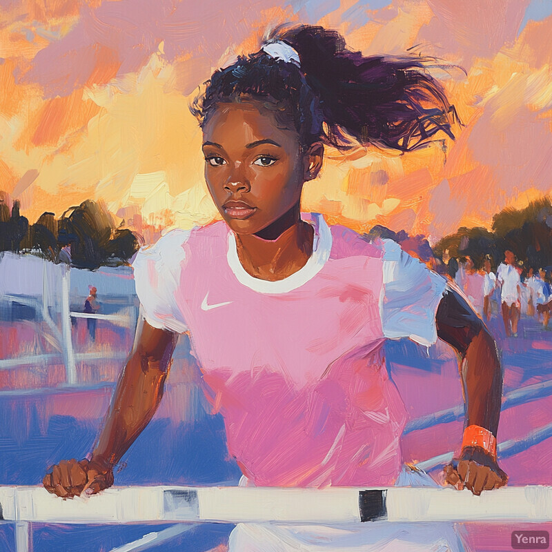 A young girl in a pink Nike shirt stands behind a white railing at an outdoor sports event.