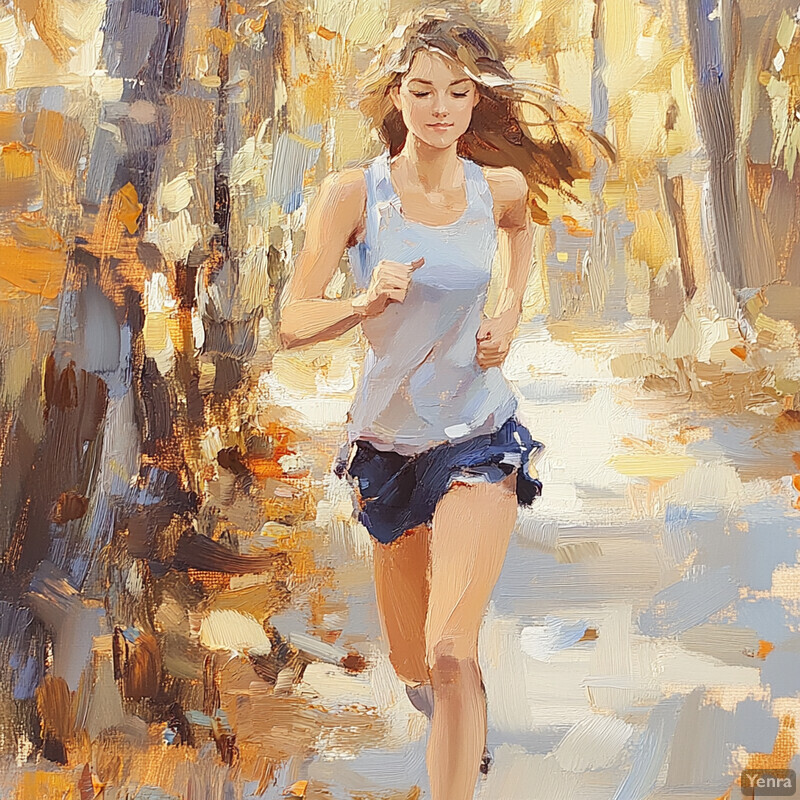 A woman running in the woods