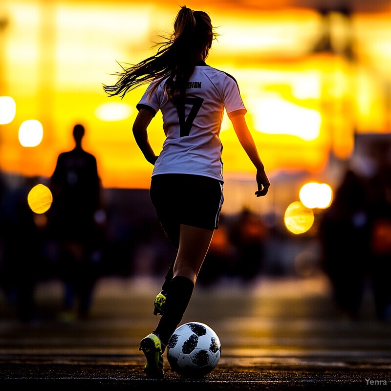 Woman in motion with soccer ball