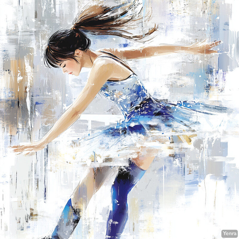 Abstract painting of a woman ice skating in motion