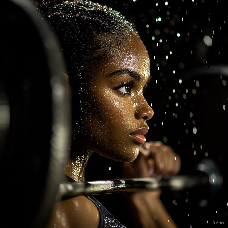 A woman lifting weights in a gym or fitness studio.