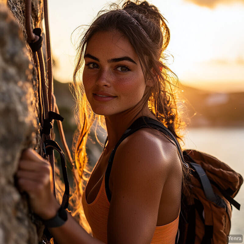 A woman in athletic attire poses for the camera in a natural setting.