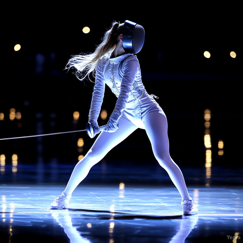 A woman practices foil fencing