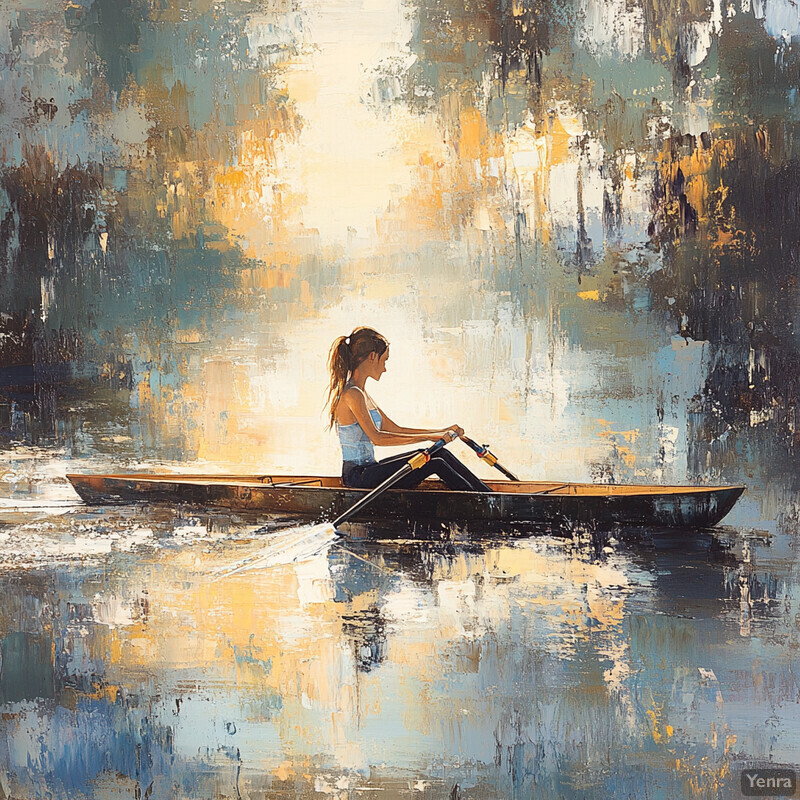 A woman rowing a boat on a body of water