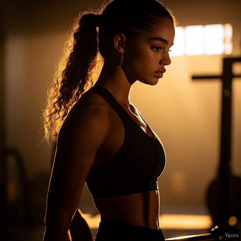 Young woman in black sports attire, standing in a gym setting