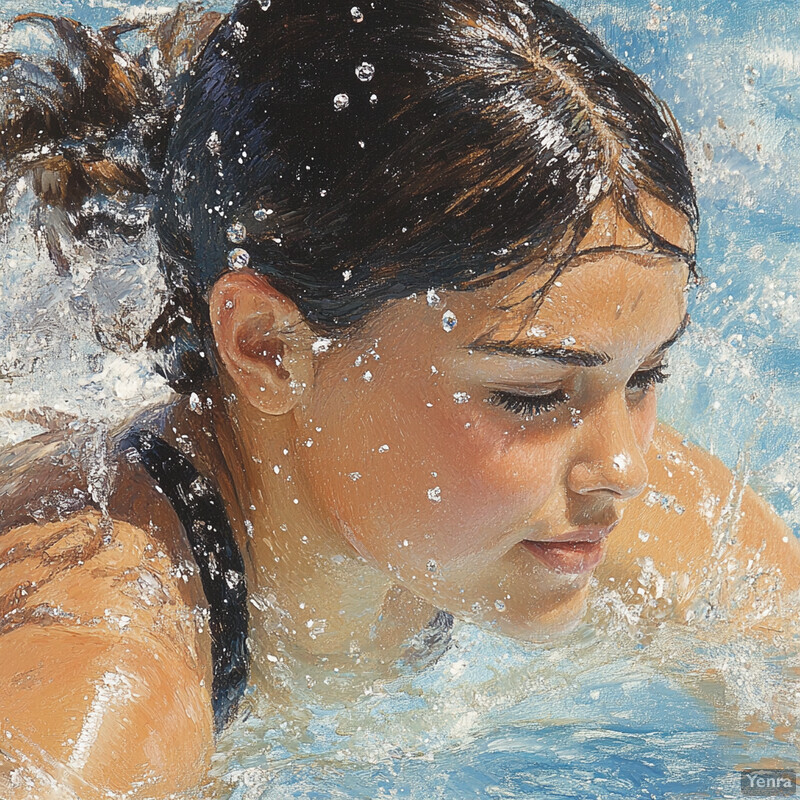 A young girl swimming in a pool.