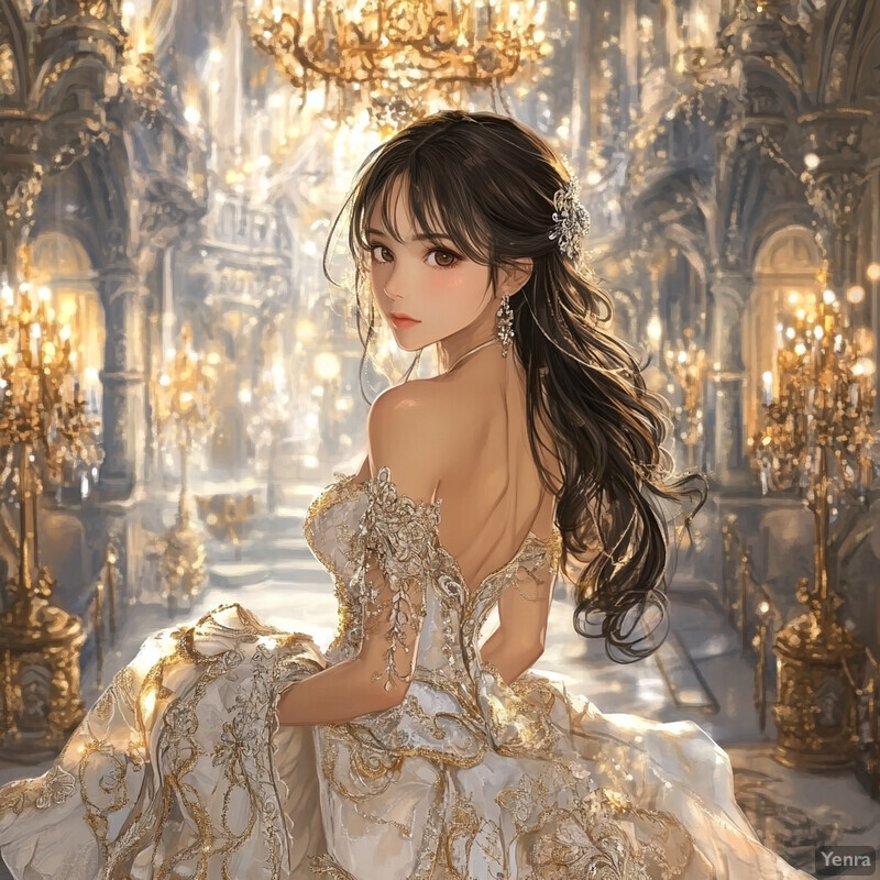 A woman in a luxurious setting, possibly attending a formal event or celebration.