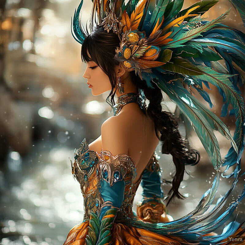 An enchantress surrounded by elements of nature, exuding an aura of mystique and power.