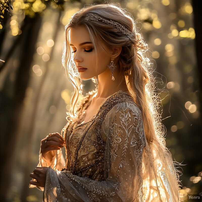 Ethereal woman in forest setting