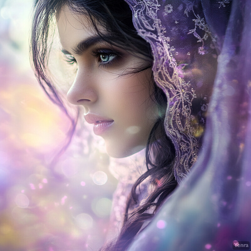 Ethereal Woman in Purple Veil