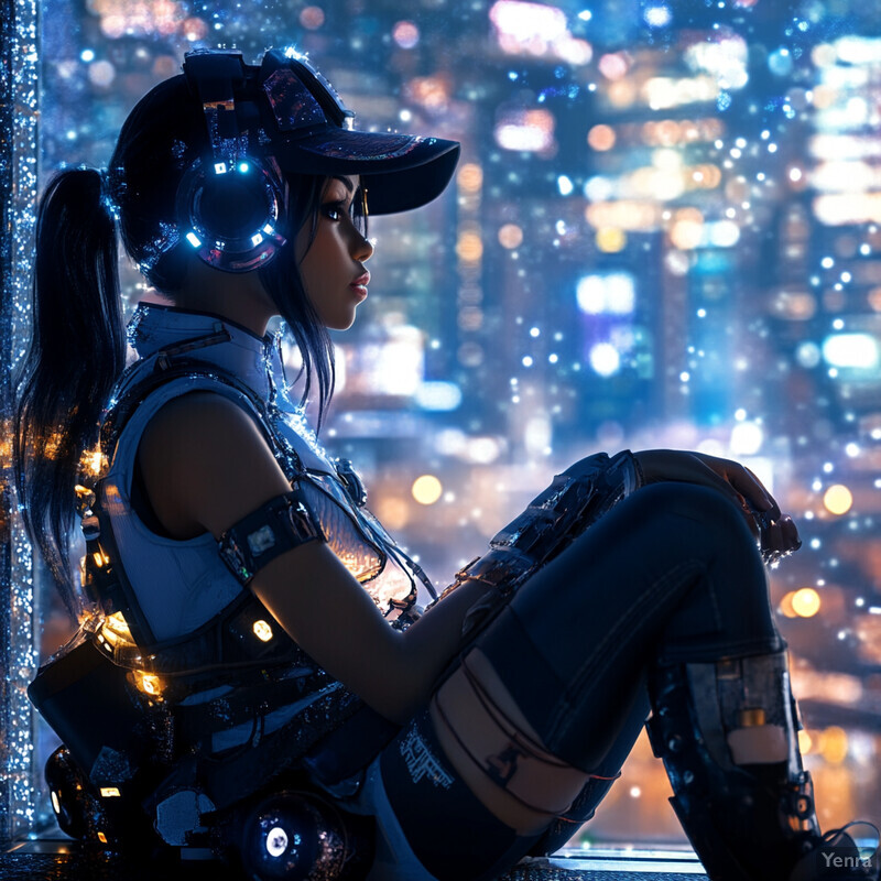 A futuristic woman in an urban landscape