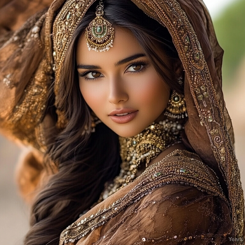 An Indian woman in traditional attire and jewelry