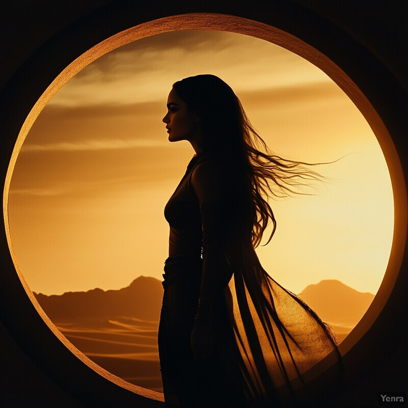 A woman's silhouette against a desert sunset backdrop.