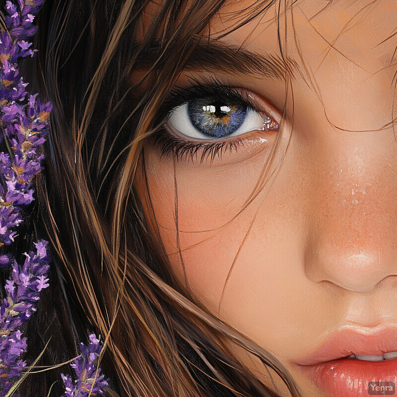 Close-up of a woman's face with lavender