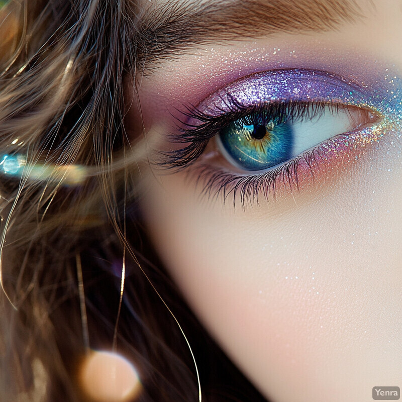 Close-up of an eye with vibrant eyeshadow and glittery finish