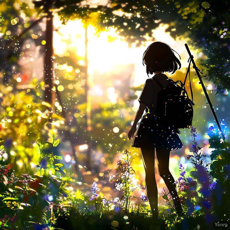 Anime-style girl standing in a forest clearing