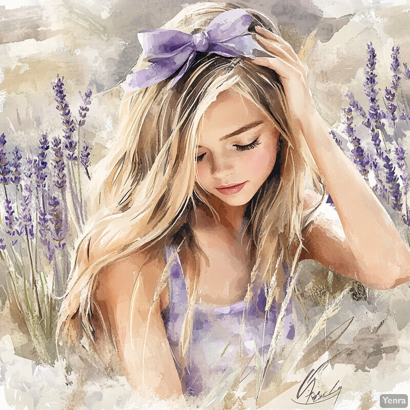 A serene portrait of a young girl amidst a field of lavender