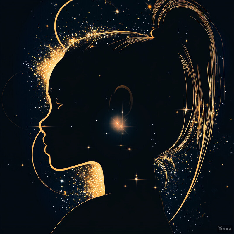 A woman's profile silhouette against a starlit night sky backdrop