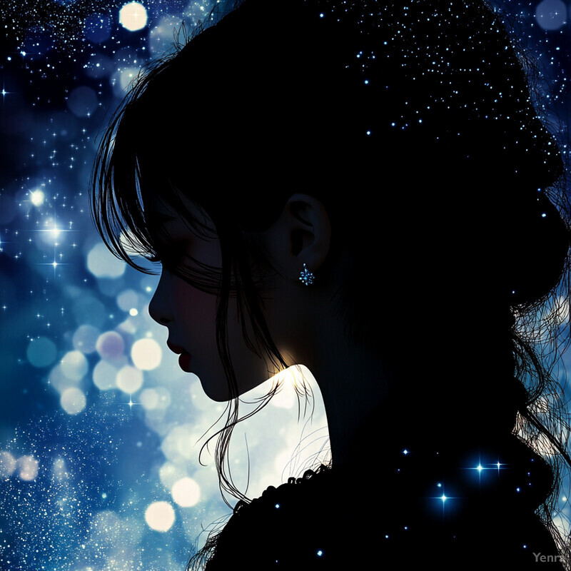 A woman's silhouette against a starry night sky