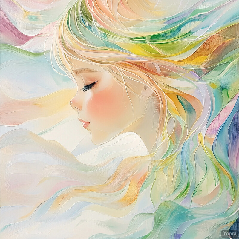 A captivating portrait of a woman with long, flowing hair and closed eyes, exuding serenity.