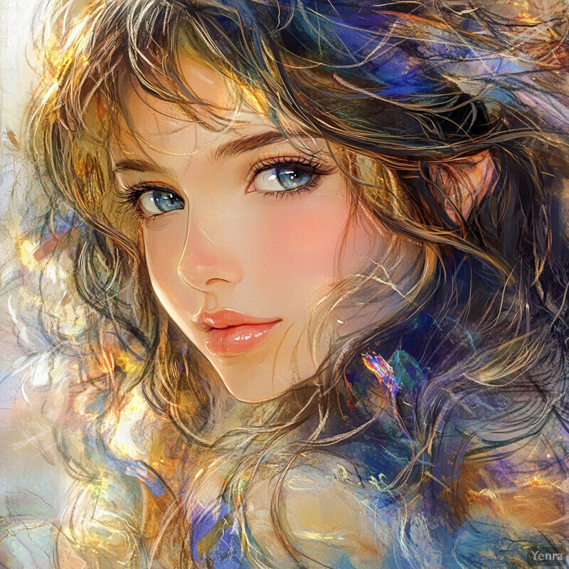 A young girl with blue eyes and brown hair, gazing directly at the viewer.