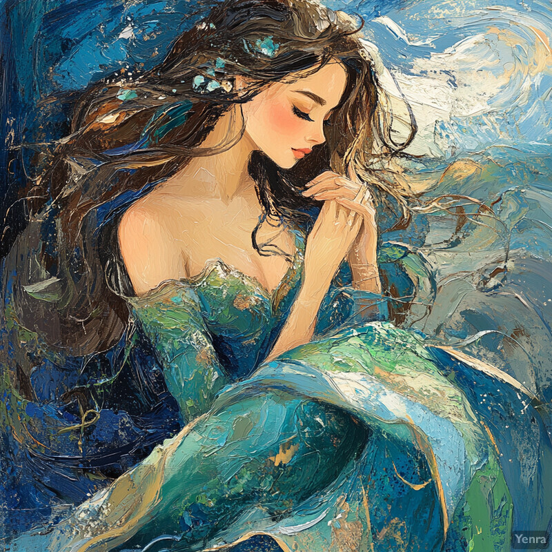 A serene and captivating painting of an Ocean Siren.