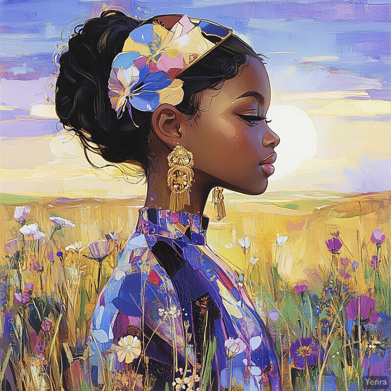 African American woman in a field of wildflowers