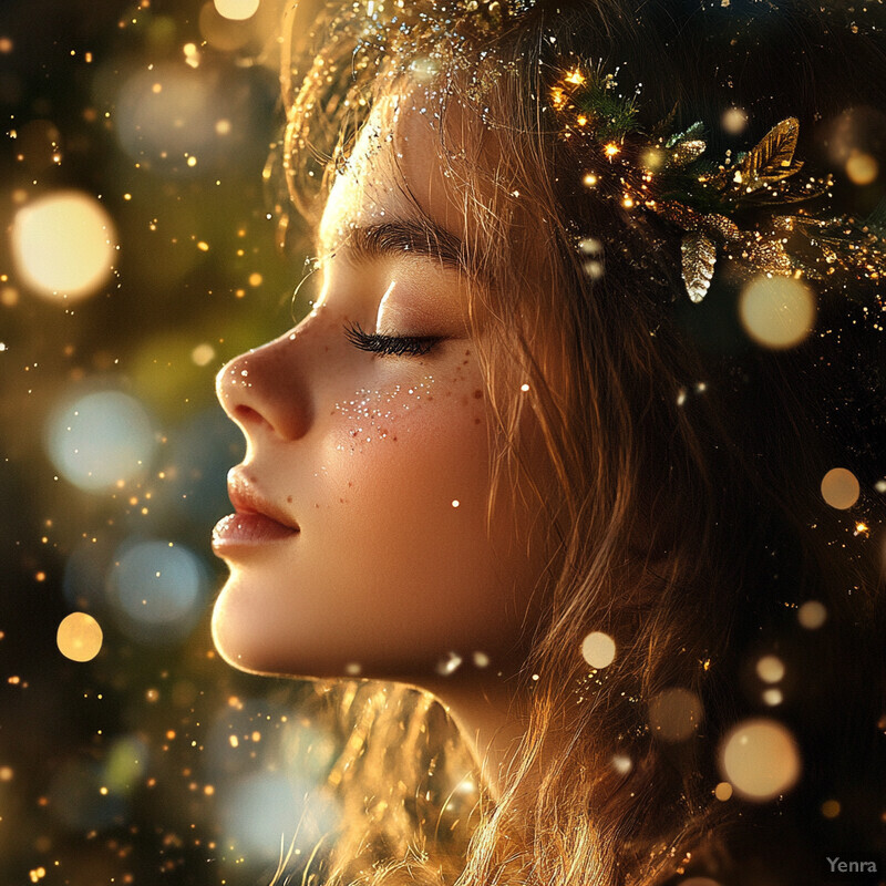 A young woman with glittery makeup and an intricate headpiece