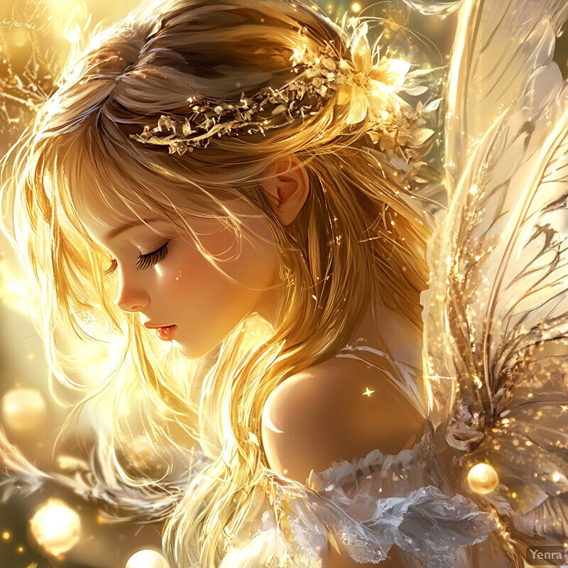 A serene and ethereal image of an angelic figure with delicate features and a gentle expression.