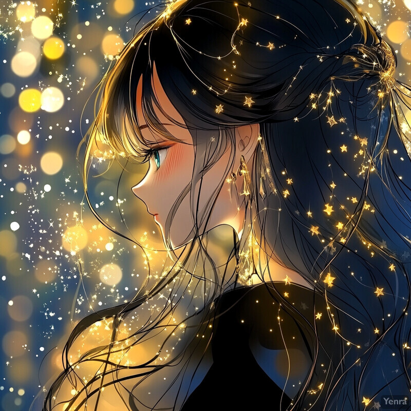 A woman gazing at the stars in a tranquil setting.