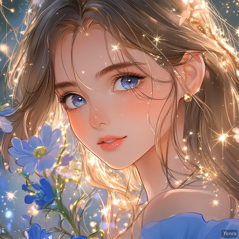 Anime-style illustration of a woman surrounded by flowers