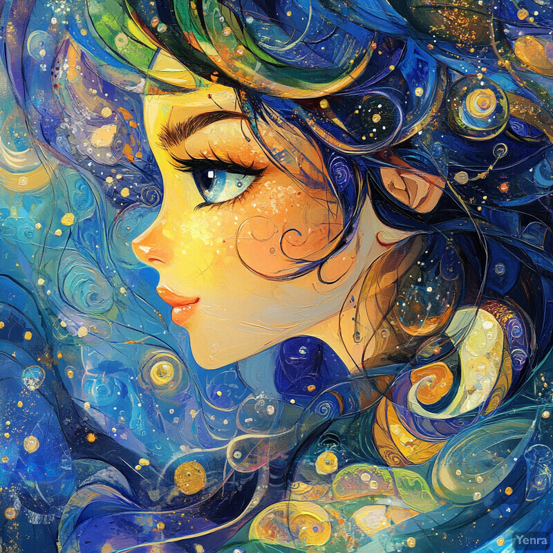 A serene image of a woman gazing upwards towards the stars