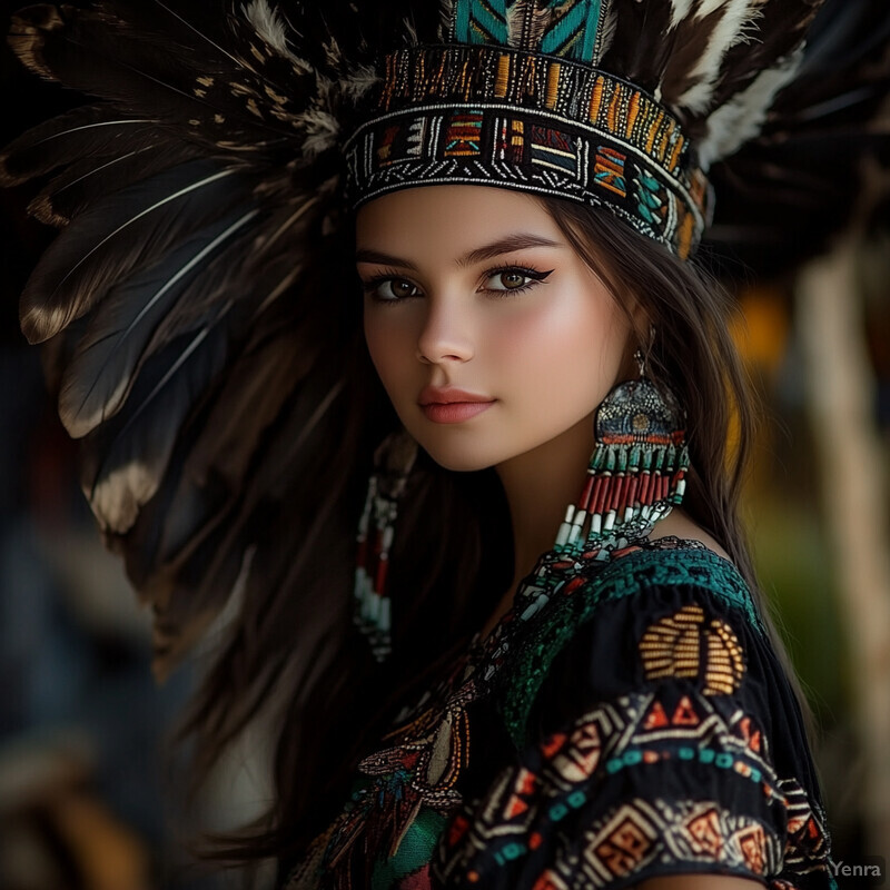 A young girl in traditional Native American regalia, exuding elegance and cultural pride.