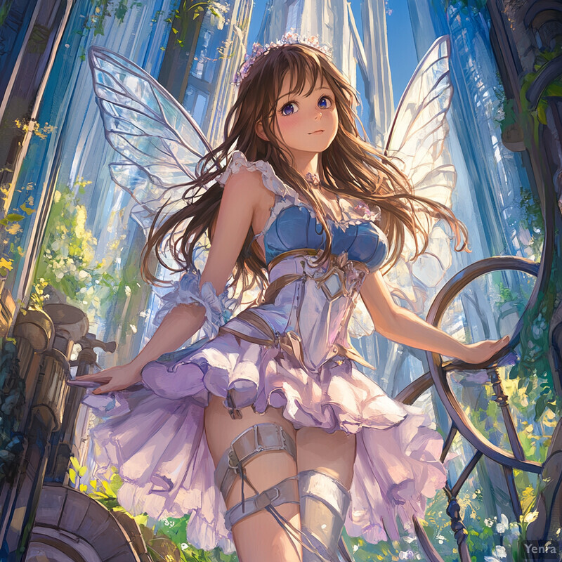 Anime-style fairy standing in front of a stone wall