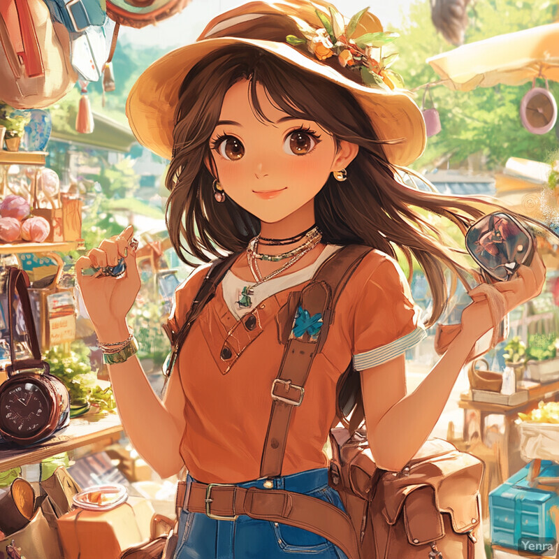 Anime-style girl standing in front of store window display