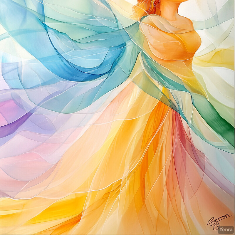 A woman in an ethereal dress with flowing fabric