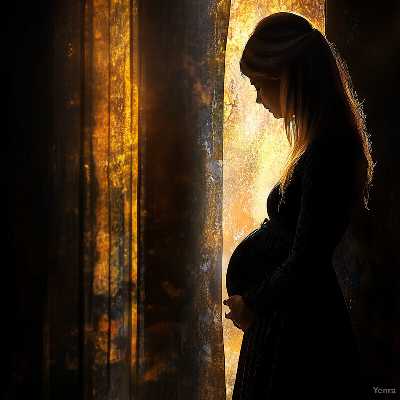 Pregnant woman standing in front of a window