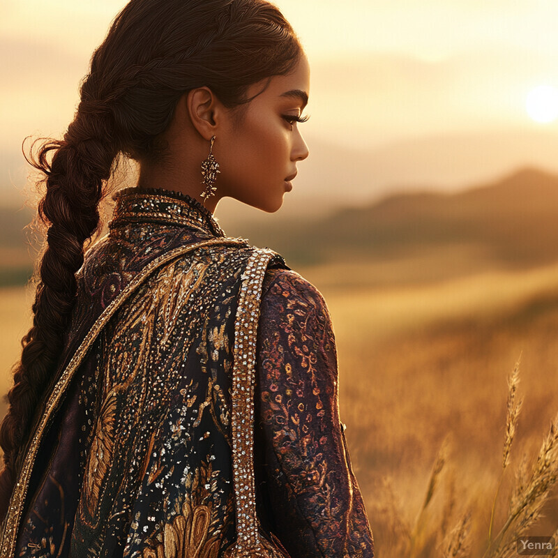 A woman in a golden hour field of wheat