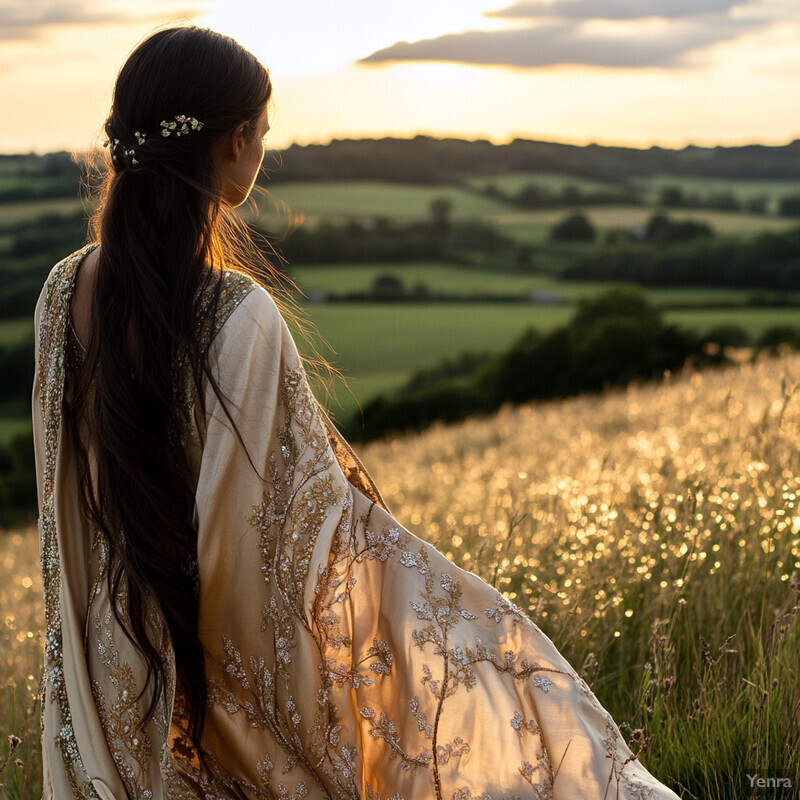 A serene moment captured of a woman standing in a field