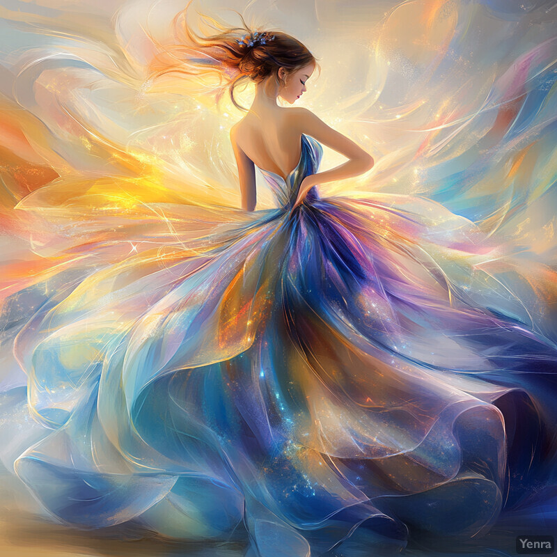 Aurora Adorned is a captivating painting of a woman in a stunning strapless dress, exuding luxury and sophistication.