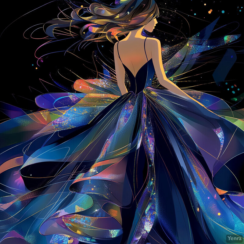 Woman in blue galaxy-inspired dress