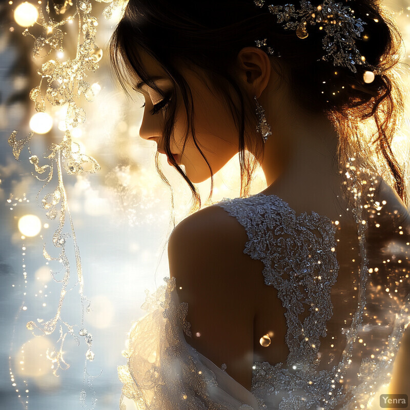 A young woman in a wedding gown surrounded by nature