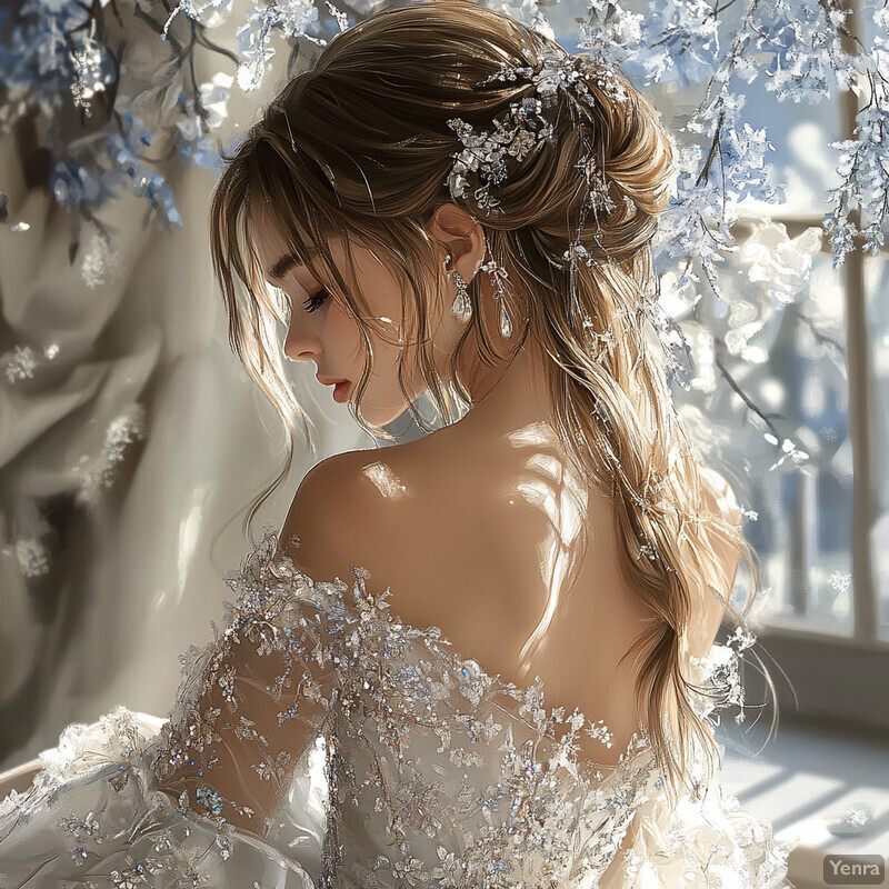 A woman in a beautiful white wedding dress, ready for her special day.