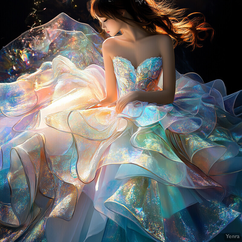 A woman in an iridescent gown